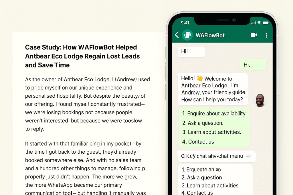 Antbear Eco Lodge - Automation and WhatsApp bot case study